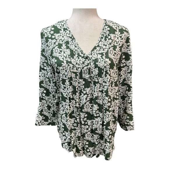 Fun2Fun Pleated Detail Blouse~Size X-Small~Green White Floral Top ~ L13 14 - Picture 1 of 10